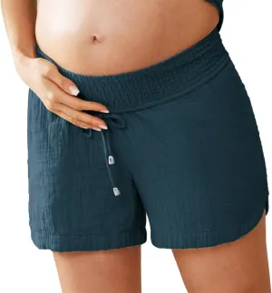 Maacie Maternity Shorts Underbelly Drawstring Elastic Waist Cotton Shorts with Pockets Summer Cute Beach Casual Shorts