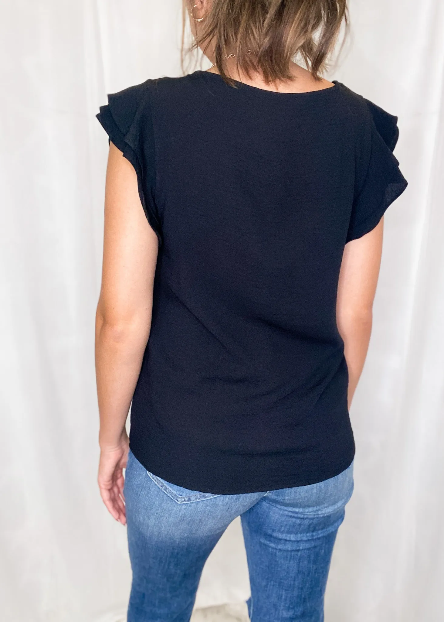 Maddie Solid Top with Ruffle Sleeves