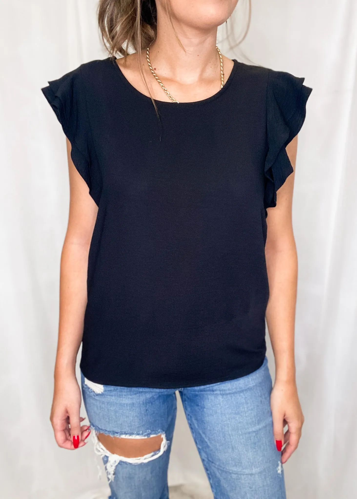 Maddie Solid Top with Ruffle Sleeves