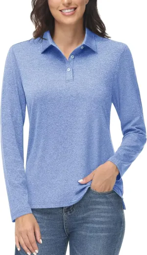 MAGCOMSEN Women's Golf Long Sleeve Polo Shirt UPF50  Sun Protection Workout Tops Quick Dry Tee