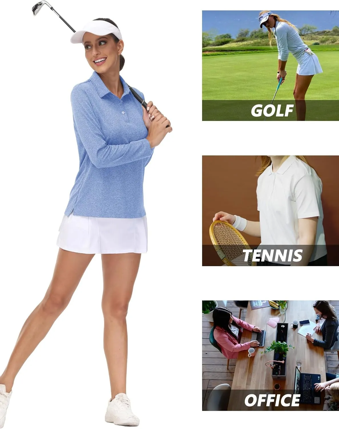 MAGCOMSEN Women's Golf Long Sleeve Polo Shirt UPF50  Sun Protection Workout Tops Quick Dry Tee