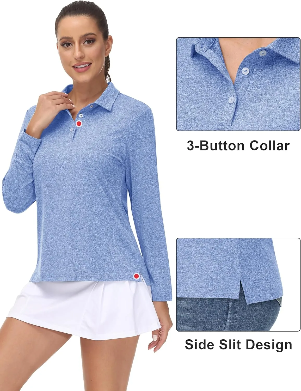 MAGCOMSEN Women's Golf Long Sleeve Polo Shirt UPF50  Sun Protection Workout Tops Quick Dry Tee