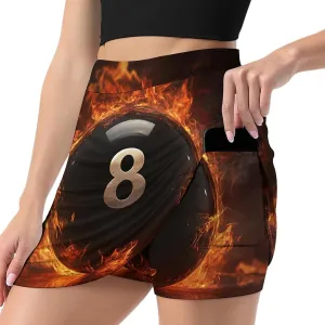 Magic 8 Ball Burning on Flames Women's Mini Tennis Skirt with Shorts Underneath Athletic Workout Cute Skorts