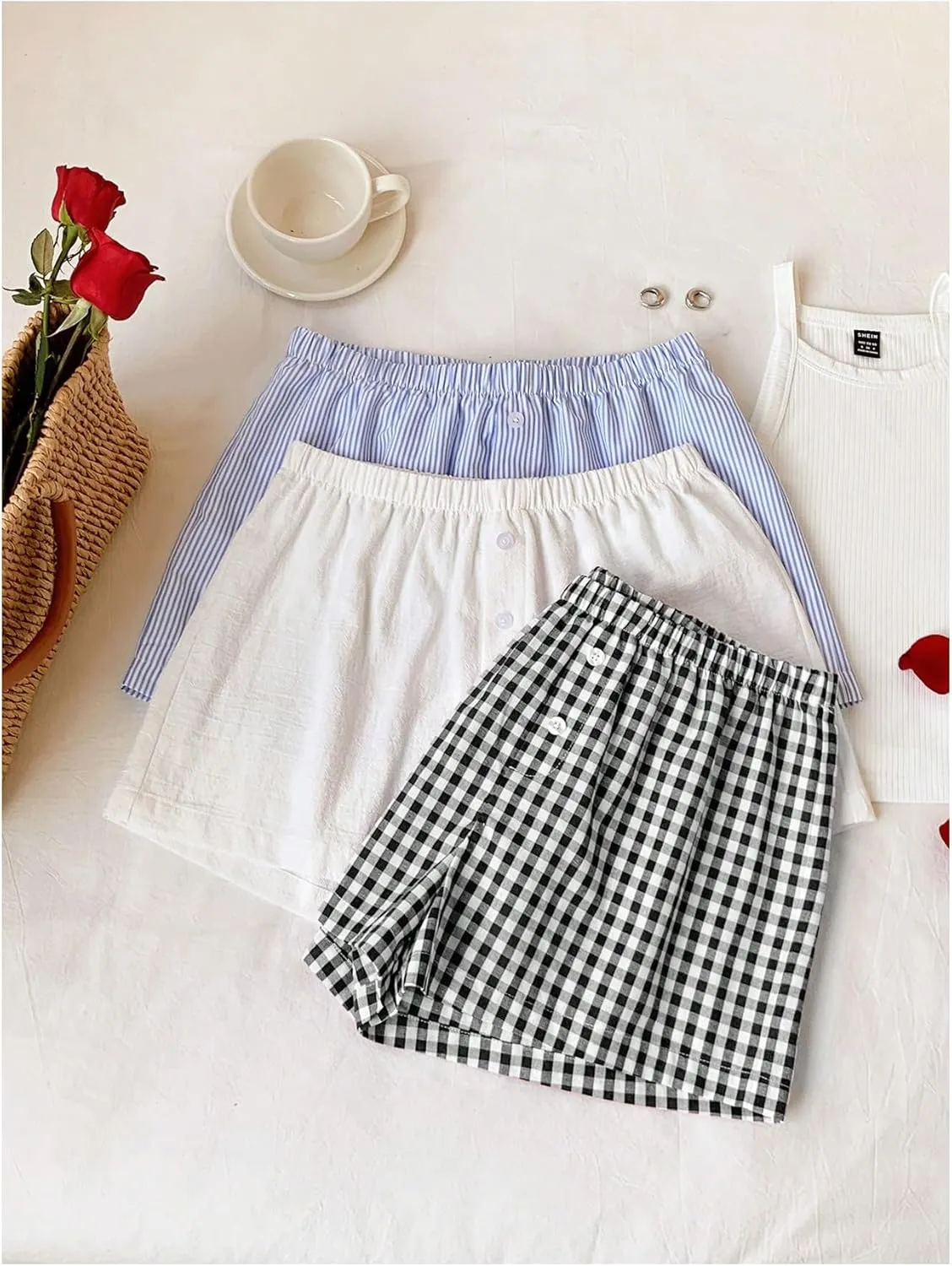 MakeMeChic Women's 3 Pack Linen Shorts Summer Comfy Sleep Pajama Boxer Shorts