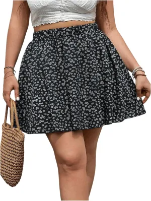 MakeMeChic Women's Plus Size Skirt Ditsy Floral Print Elastic Waist A Line Mini Skirts Skort