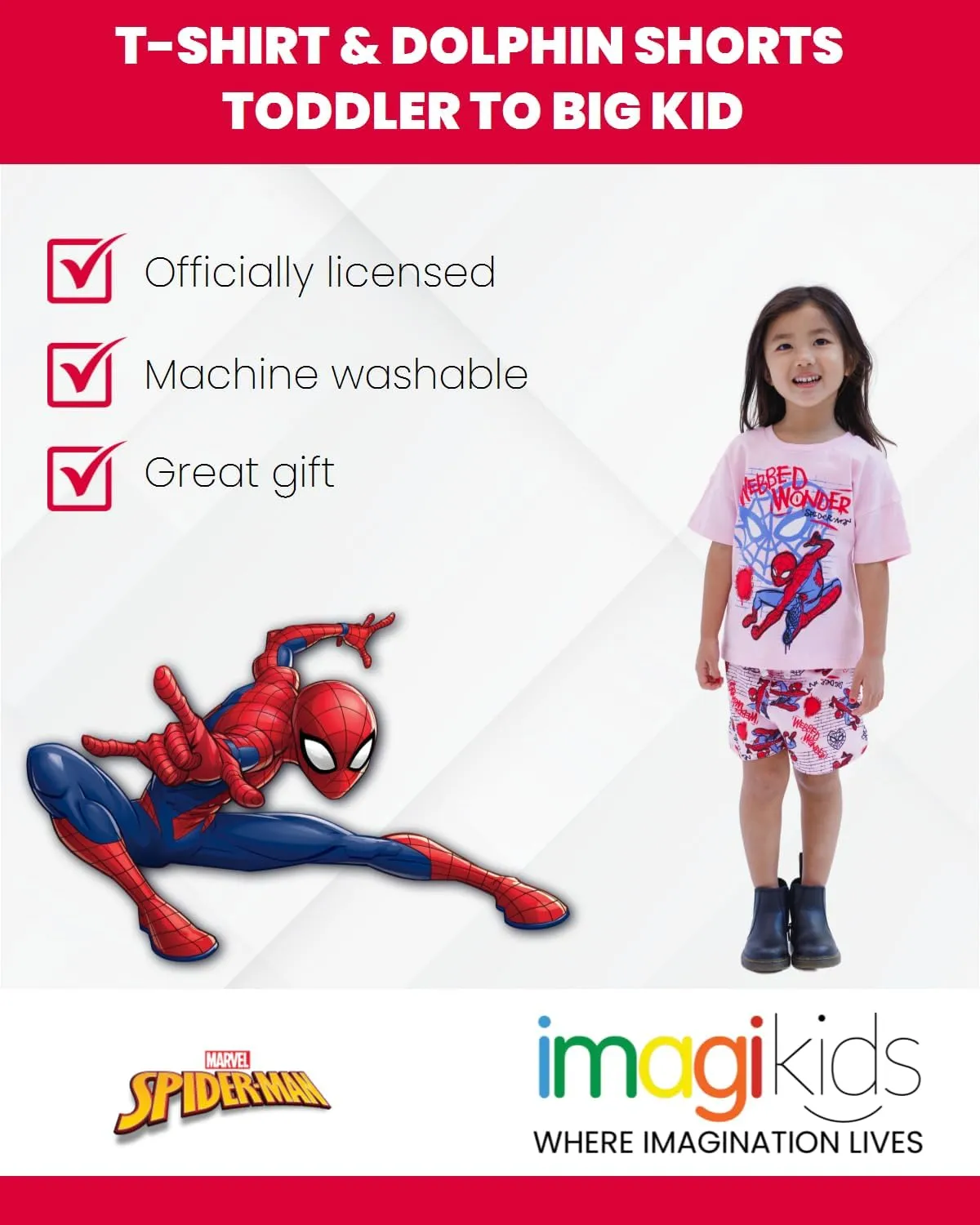 Marvel Spider-Man Girls T-Shirt and French Terry Dolphin Shorts Outfit Set Toddler to Big Kid