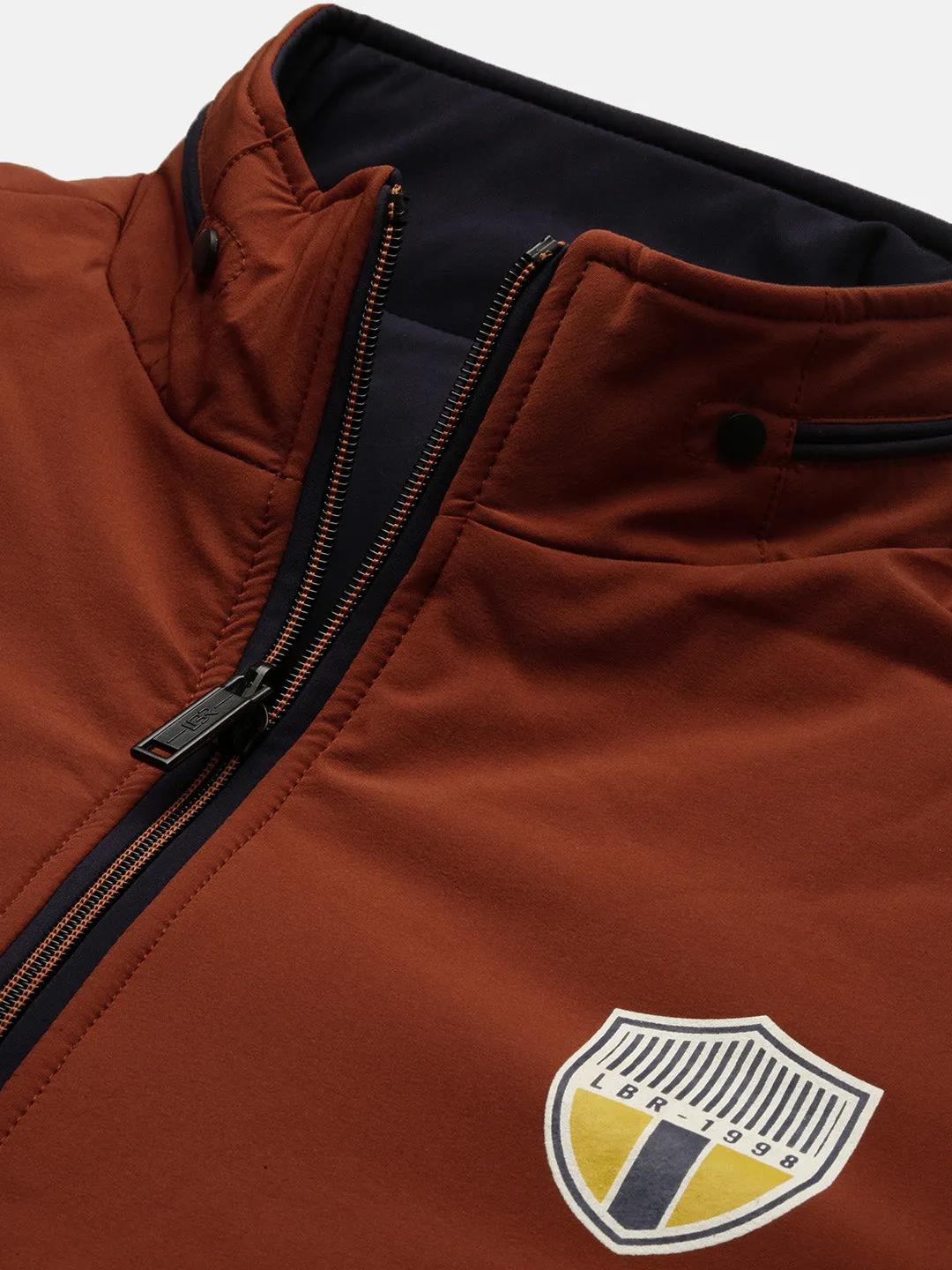 Men Rust Mock Collar Rapid Dry Reversible Bomber Jacket