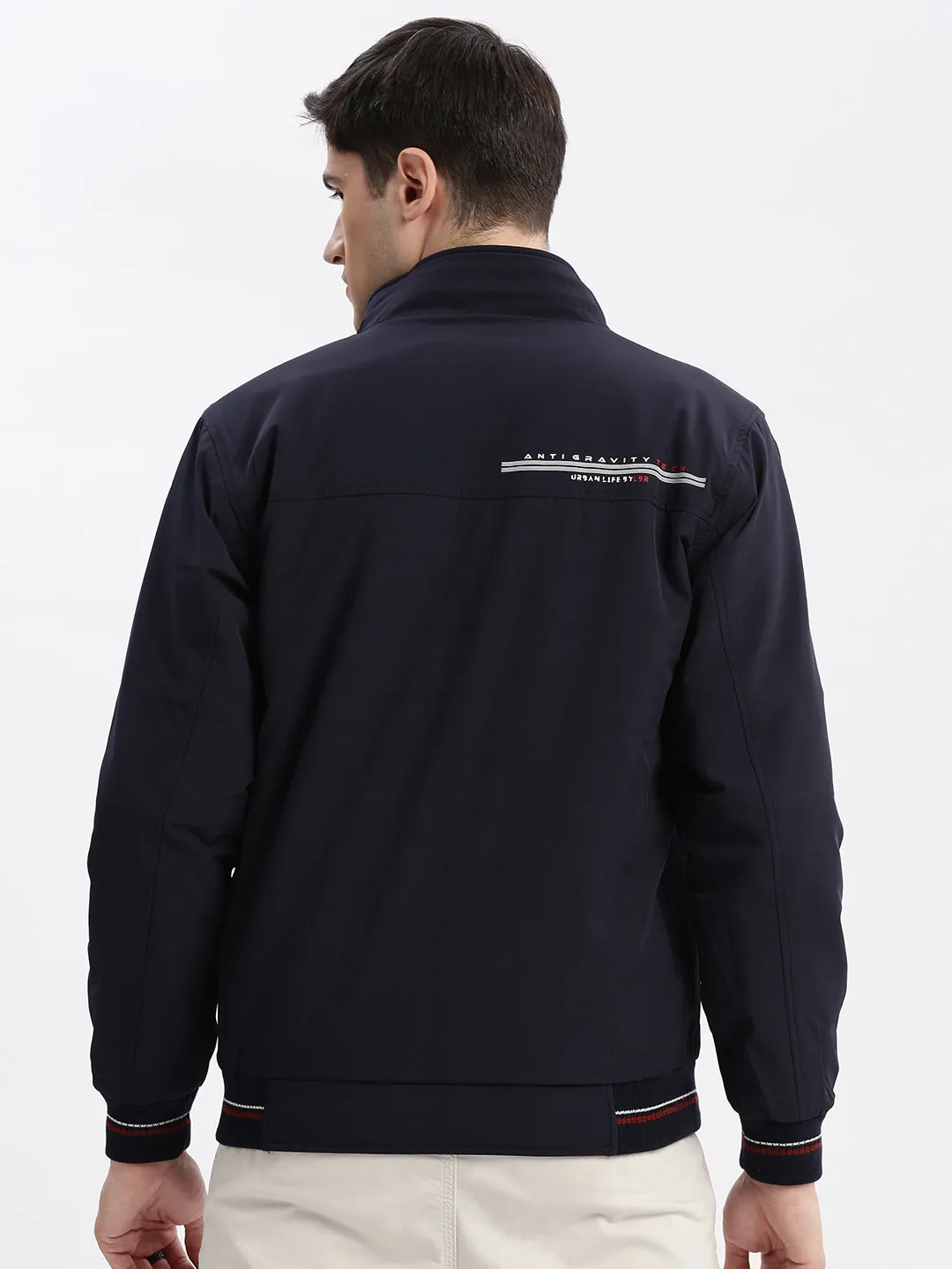 Men Rust Mock Collar Rapid Dry Reversible Bomber Jacket
