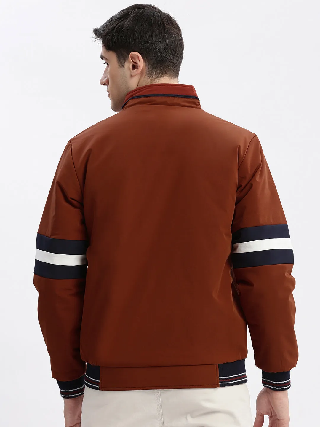 Men Rust Mock Collar Rapid Dry Reversible Bomber Jacket