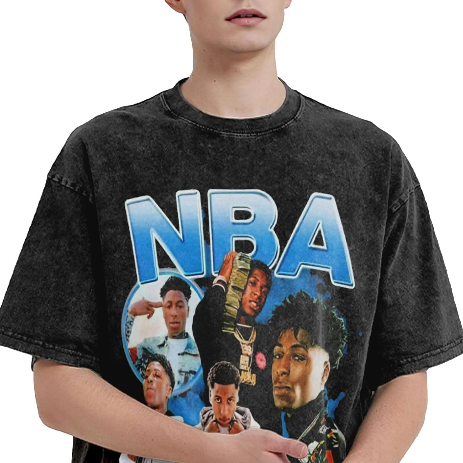 Men Vintage Oversized Drop Shoulder Casual T-Shirt Loose Wash Solid Tee Tops