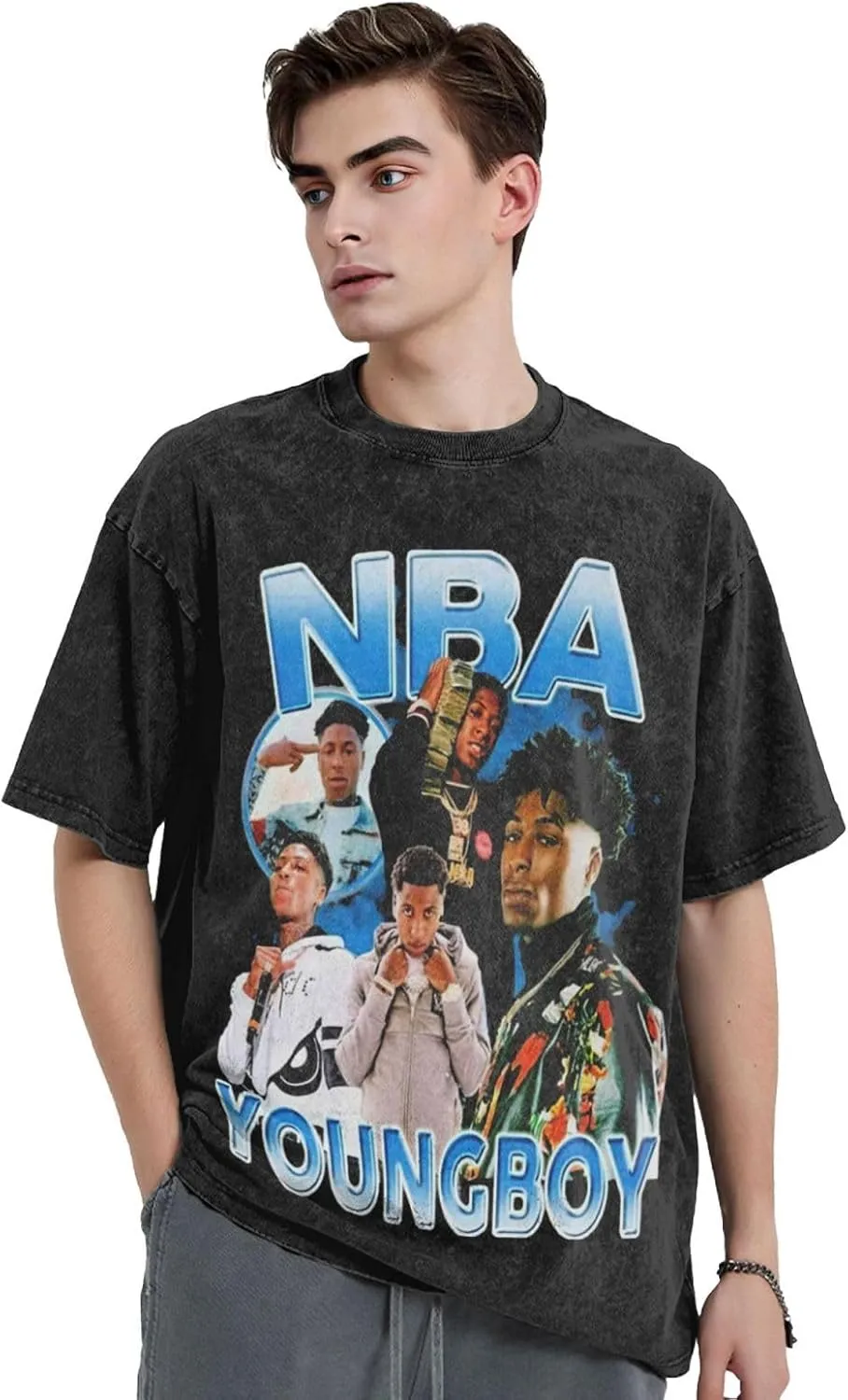Men Vintage Oversized Drop Shoulder Casual T-Shirt Loose Wash Solid Tee Tops
