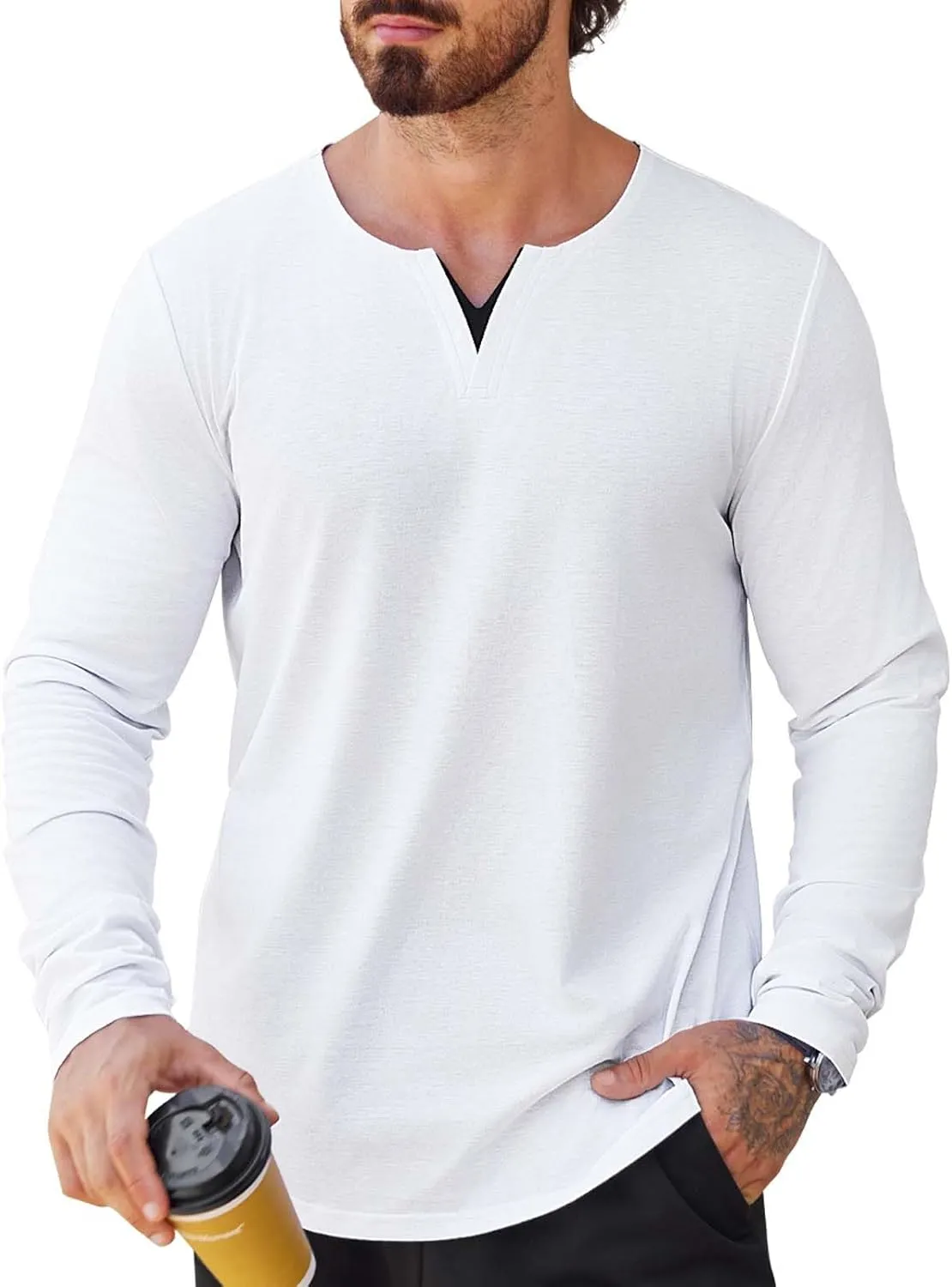 Mens 3 Pack T Shirts Casual Fashion Longline V-Neck Shirt Tee