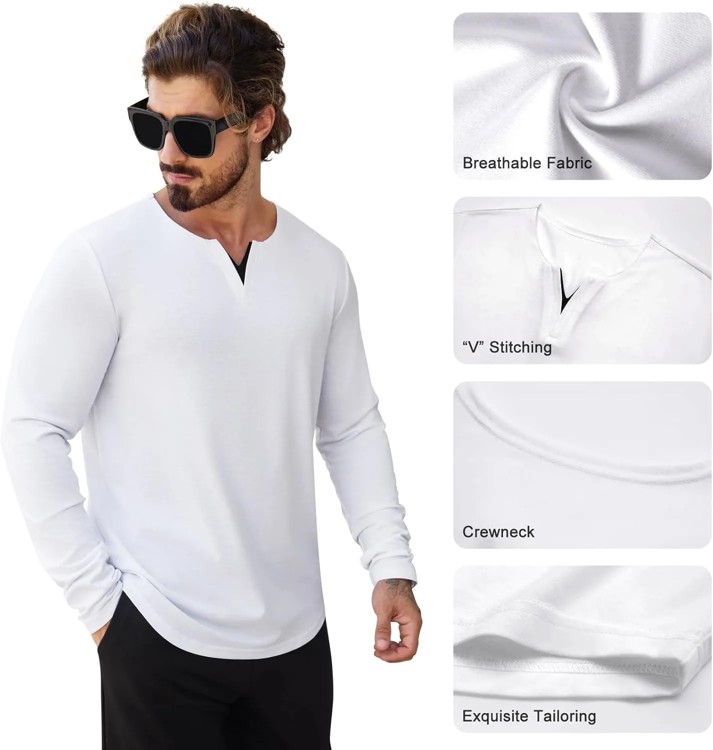 Mens 3 Pack T Shirts Casual Fashion Longline V-Neck Shirt Tee