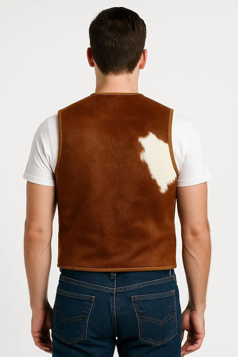 Mens Animal Print Hair-On Vest Cowhide Leather Western Cowhide Black and White Waistcoat