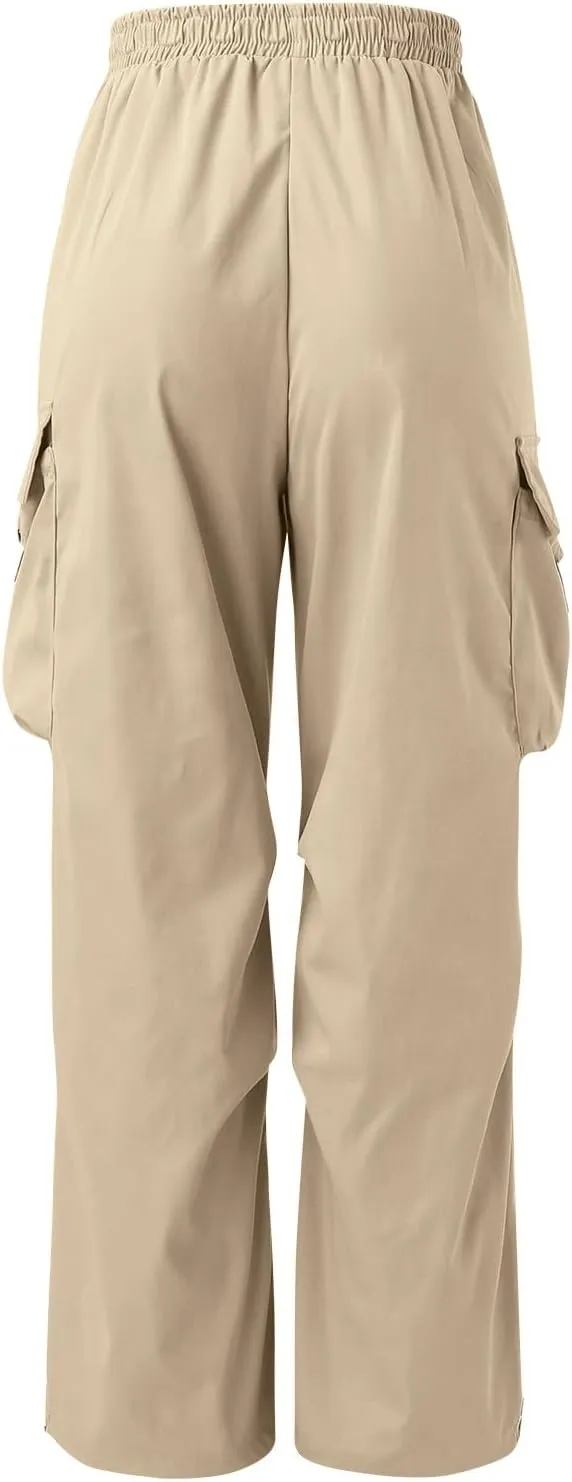 Men's Baggy Cargo Pants Casual Loose Fit Wide Leg Elastic Waist Pant Streetwear with Multiple Pockets