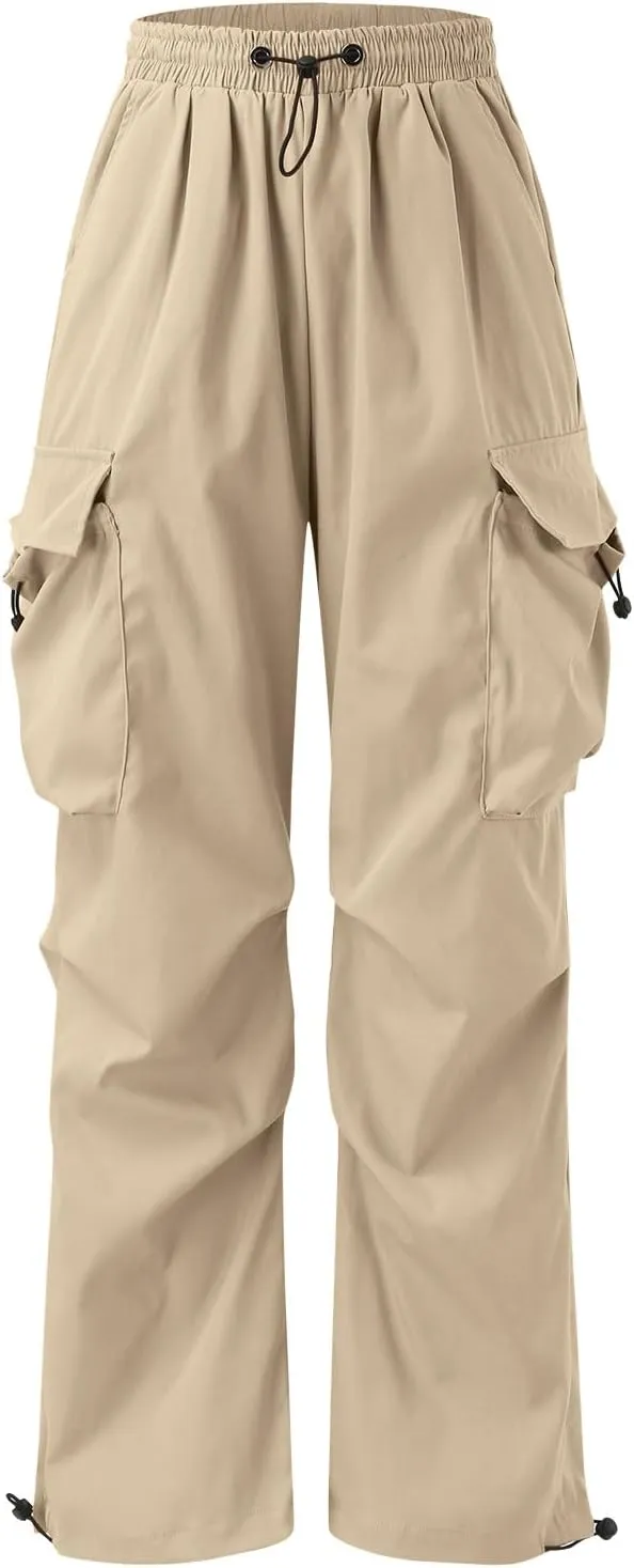 Men's Baggy Cargo Pants Casual Loose Fit Wide Leg Elastic Waist Pant Streetwear with Multiple Pockets
