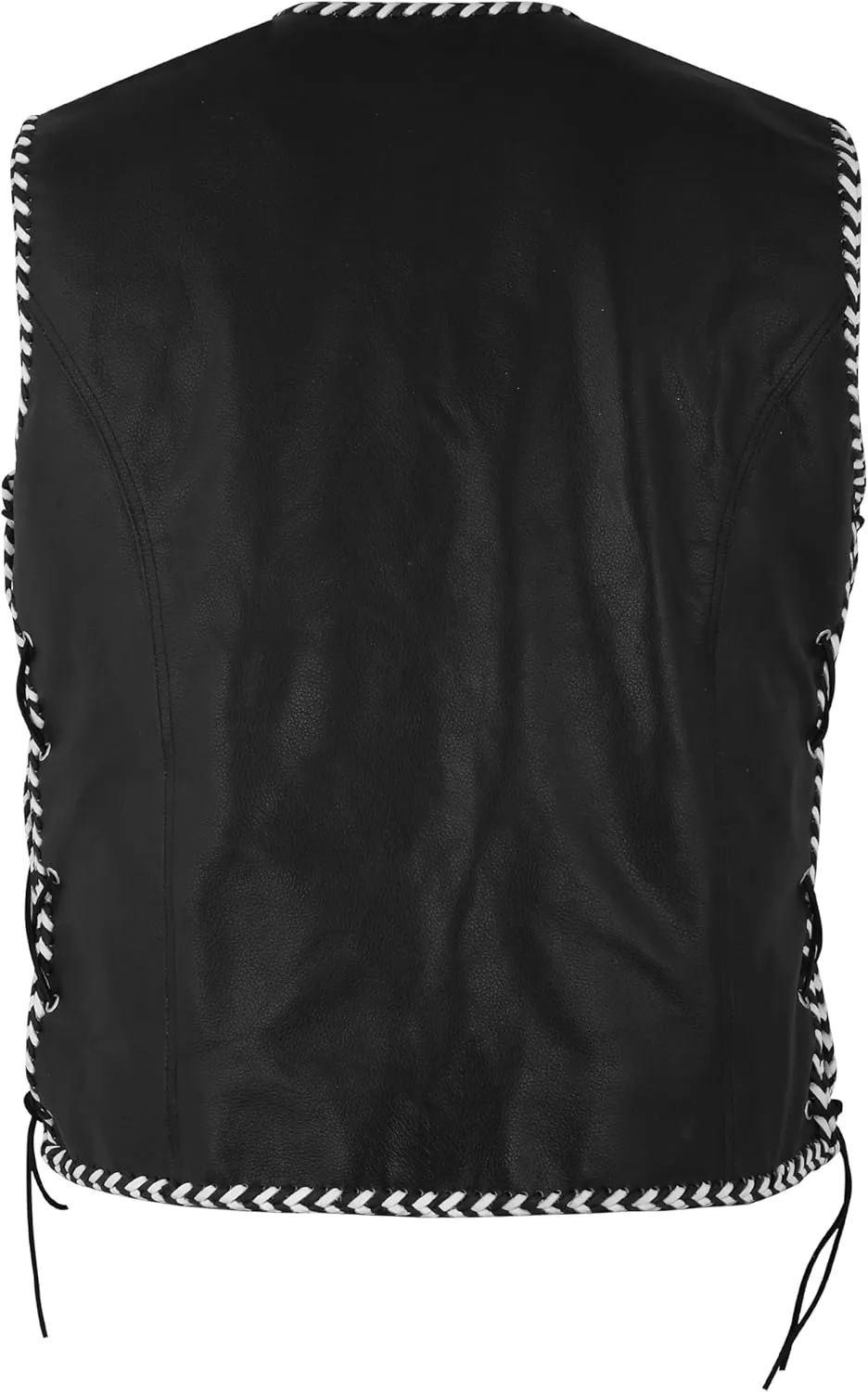Men's Biker Rider Motorcycle stylish Black Cowhide leather sleeveless vest With white & Black Edging