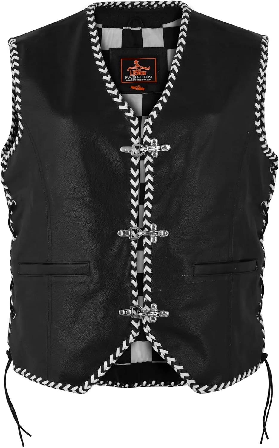 Men's Biker Rider Motorcycle stylish Black Cowhide leather sleeveless vest With white & Black Edging
