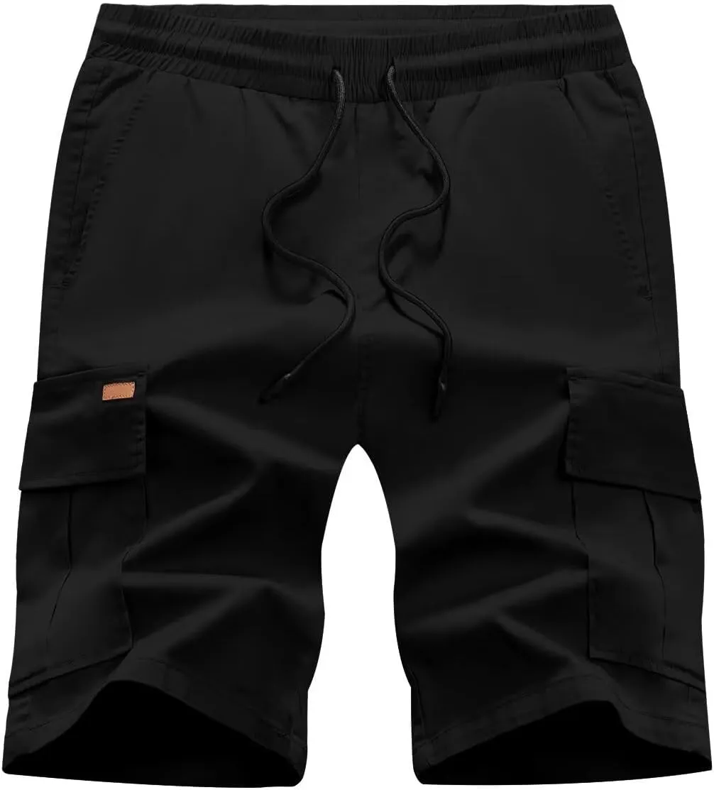Mens Cargo Shorts Casual Waist Elastic Drawstring Outdoor Golf Shorts with 6 Pockets