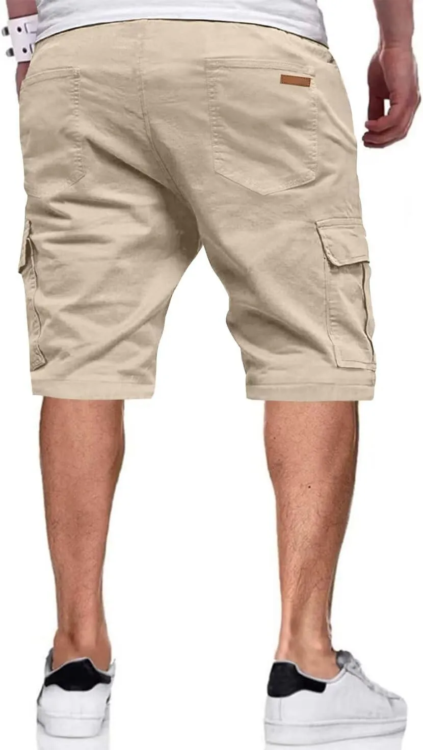 Mens Cargo Shorts Casual Waist Elastic Drawstring Outdoor Golf Shorts with 6 Pockets