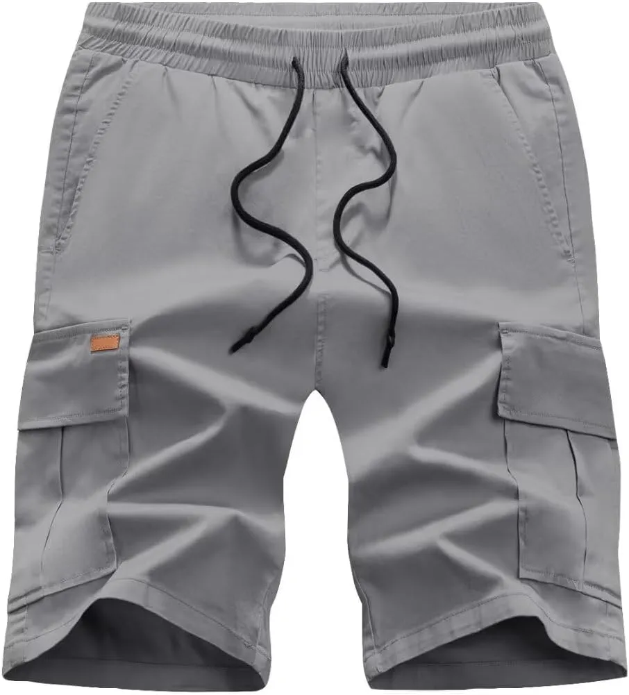 Mens Cargo Shorts Casual Waist Elastic Drawstring Outdoor Golf Shorts with 6 Pockets