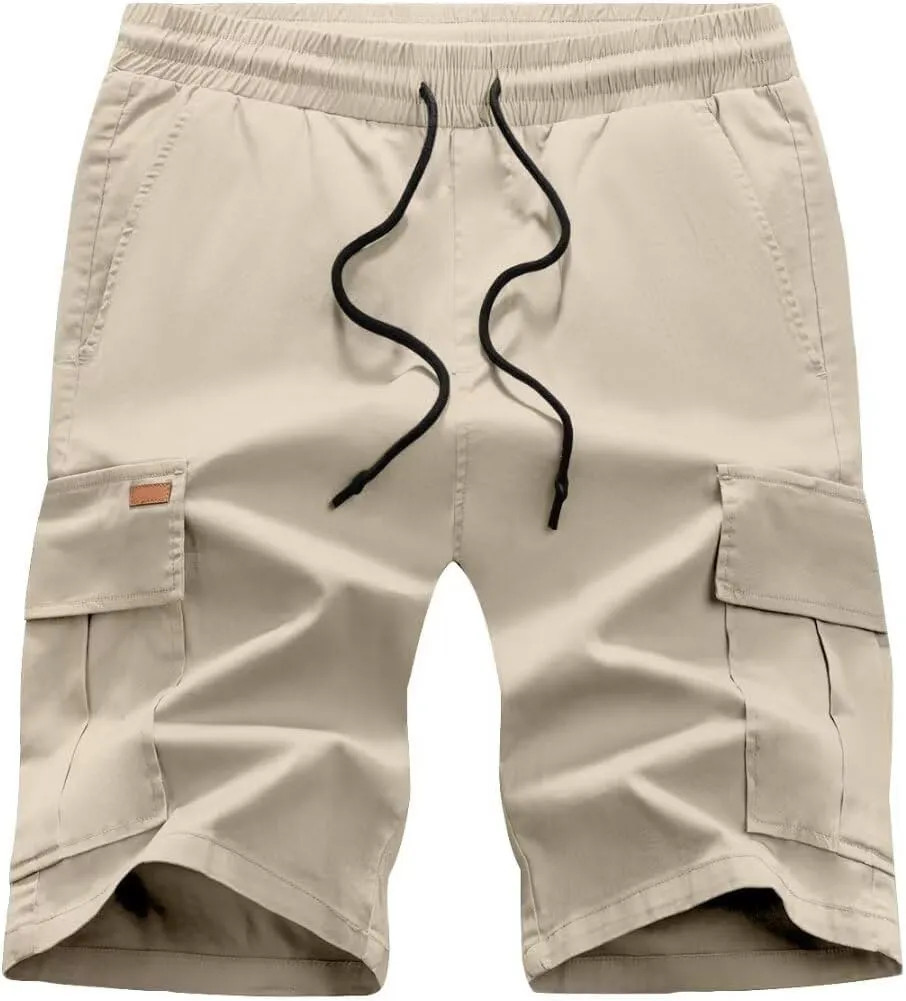 Mens Cargo Shorts Casual Waist Elastic Drawstring Outdoor Golf Shorts with 6 Pockets