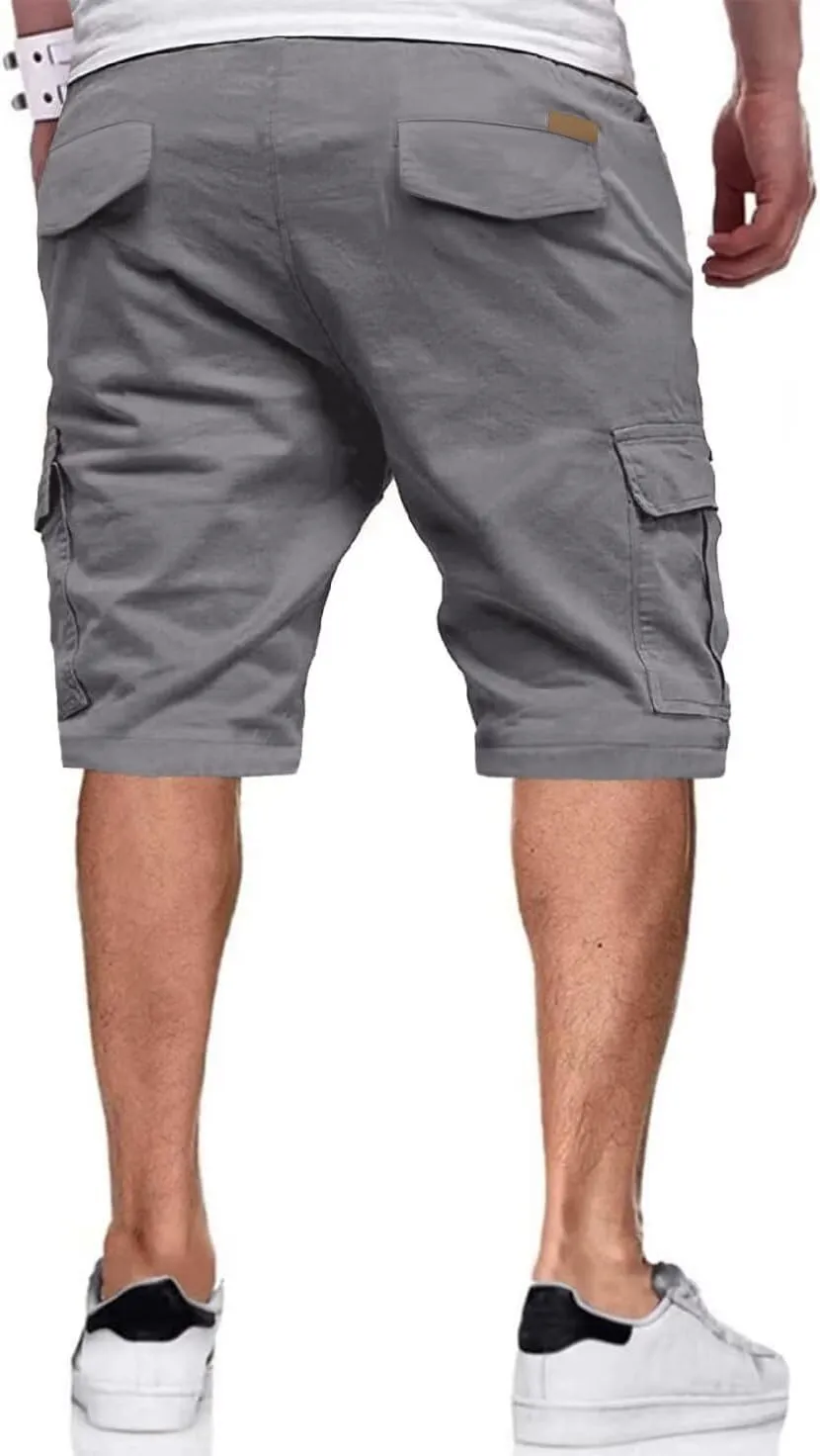 Mens Cargo Shorts Casual Waist Elastic Drawstring Outdoor Golf Shorts with 6 Pockets
