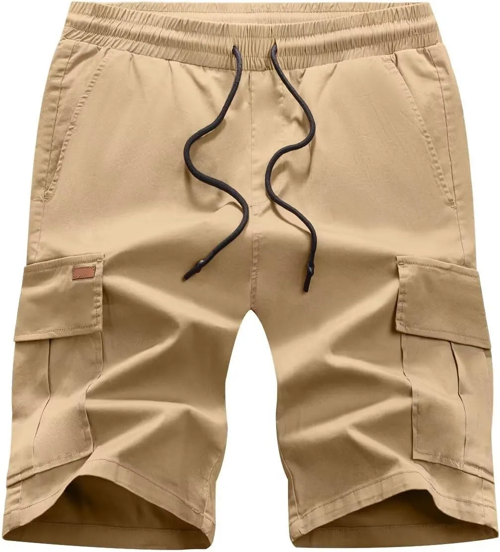 Mens Cargo Shorts Casual Waist Elastic Drawstring Outdoor Golf Shorts with 6 Pockets