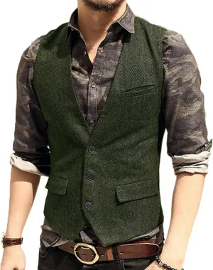 Men's Casual Plus Size Vest with 3 Pockets Wedding Herringbone Slim Fit Waistcoat Jacket Tank Top for Prom,Daily