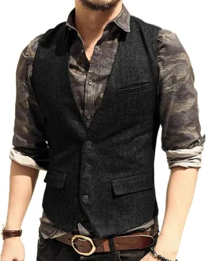 Men's Casual Plus Size Vest with 3 Pockets Wedding Herringbone Slim Fit Waistcoat Jacket Tank Top for Prom,Daily
