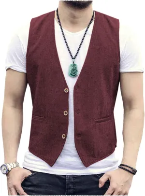 Men's Formal Fashion Dress Vest Regular Fit Lightweight Waistcoat Groomsmen Vest for Beach Wedding