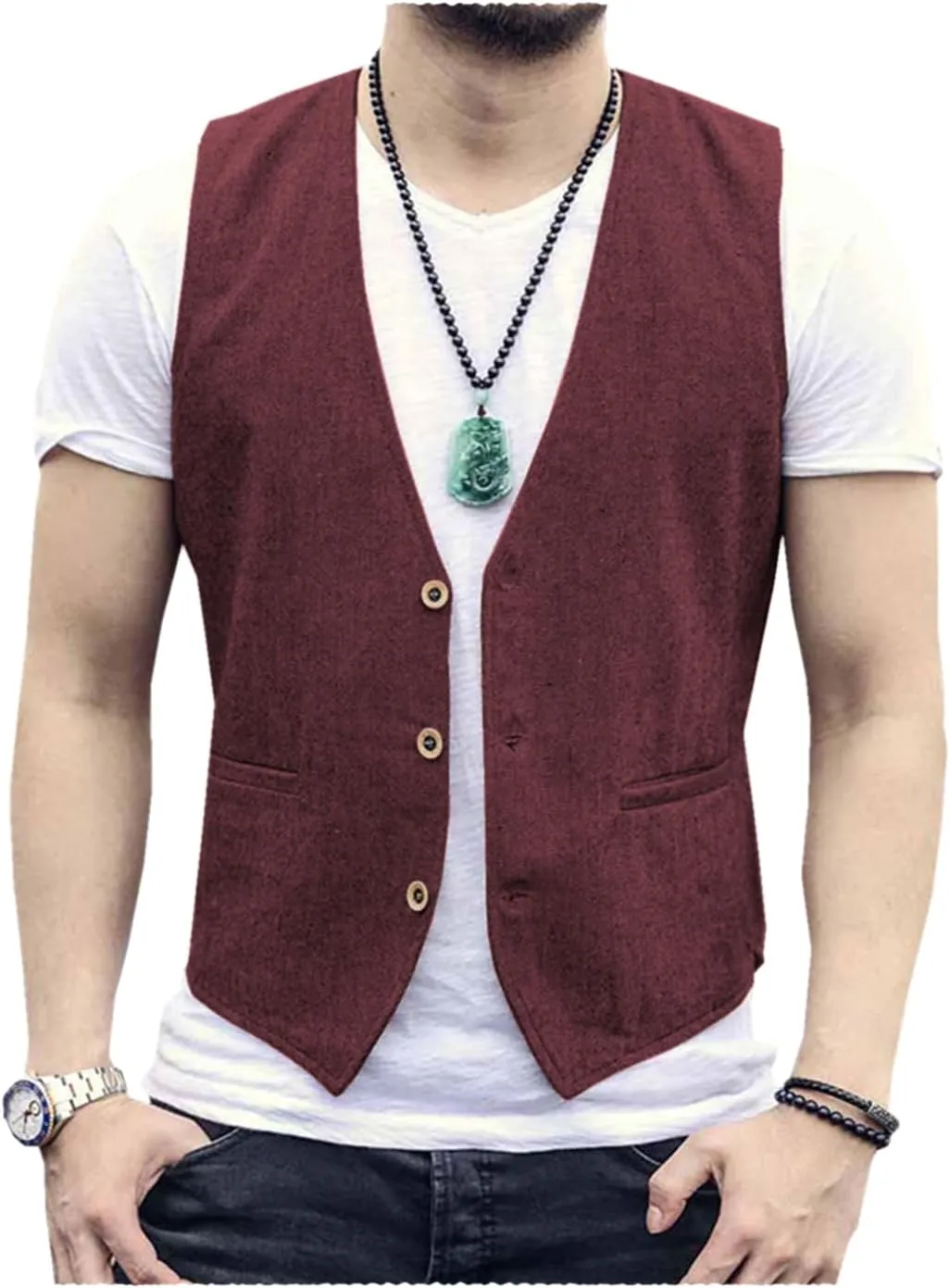 Men's Formal Fashion Dress Vest Regular Fit Lightweight Waistcoat Groomsmen Vest for Beach Wedding
