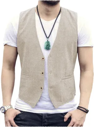 Men's Formal Fashion Dress Vest Regular Fit Lightweight Waistcoat Groomsmen Vest for Beach Wedding