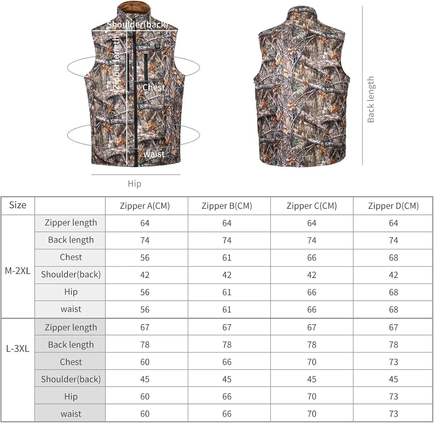 Mens Heated Camo Vest with 10000mAh Battery Pack,Size Adjustable and Lightweight Vest for Hunting Ice Fishing Skiing.