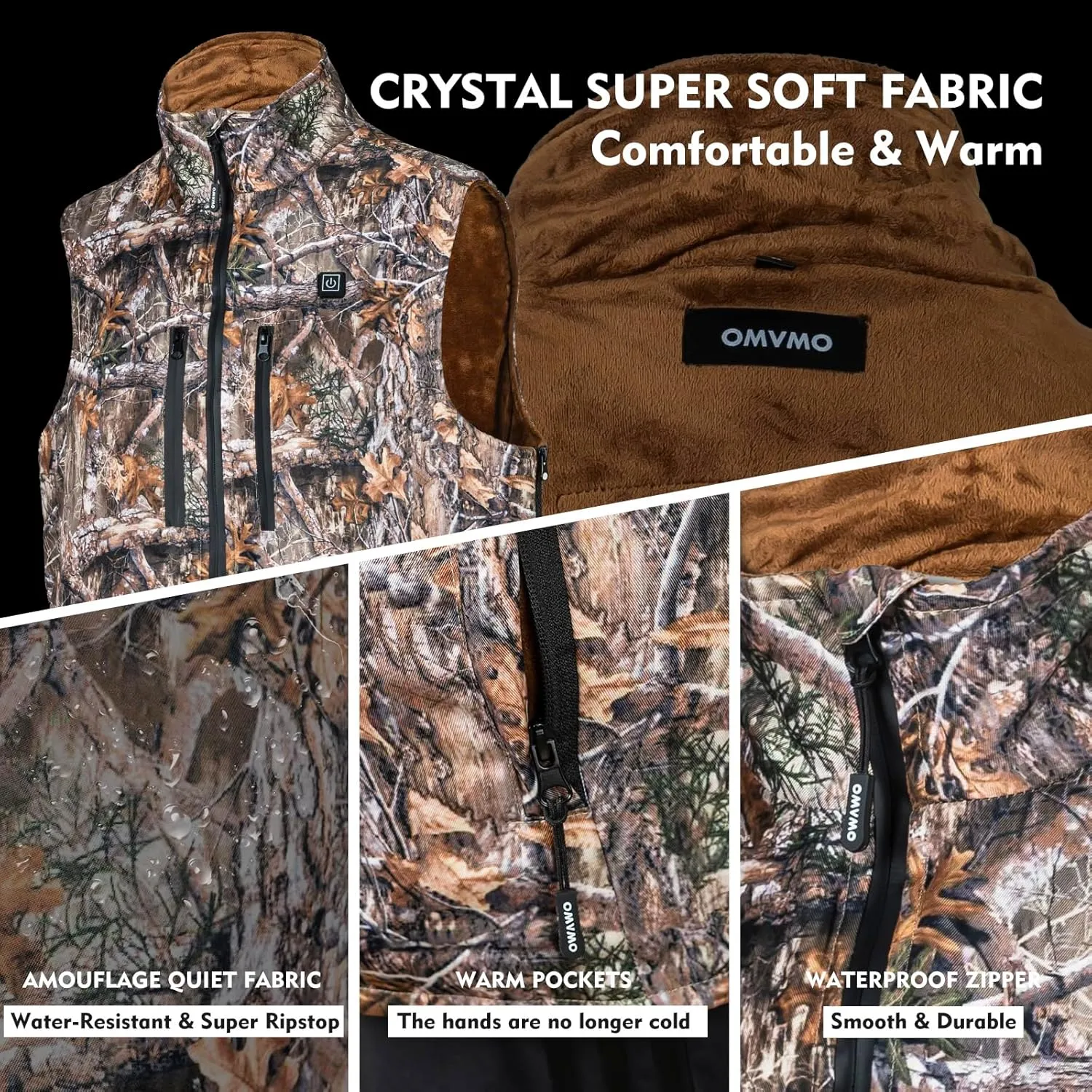 Mens Heated Camo Vest with 10000mAh Battery Pack,Size Adjustable and Lightweight Vest for Hunting Ice Fishing Skiing.
