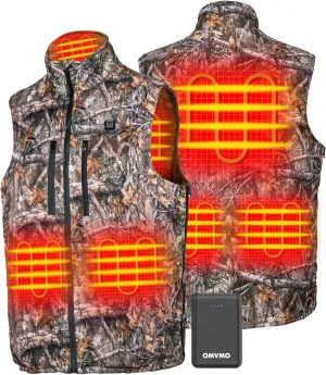 Mens Heated Camo Vest with 10000mAh Battery Pack,Size Adjustable and Lightweight Vest for Hunting Ice Fishing Skiing.