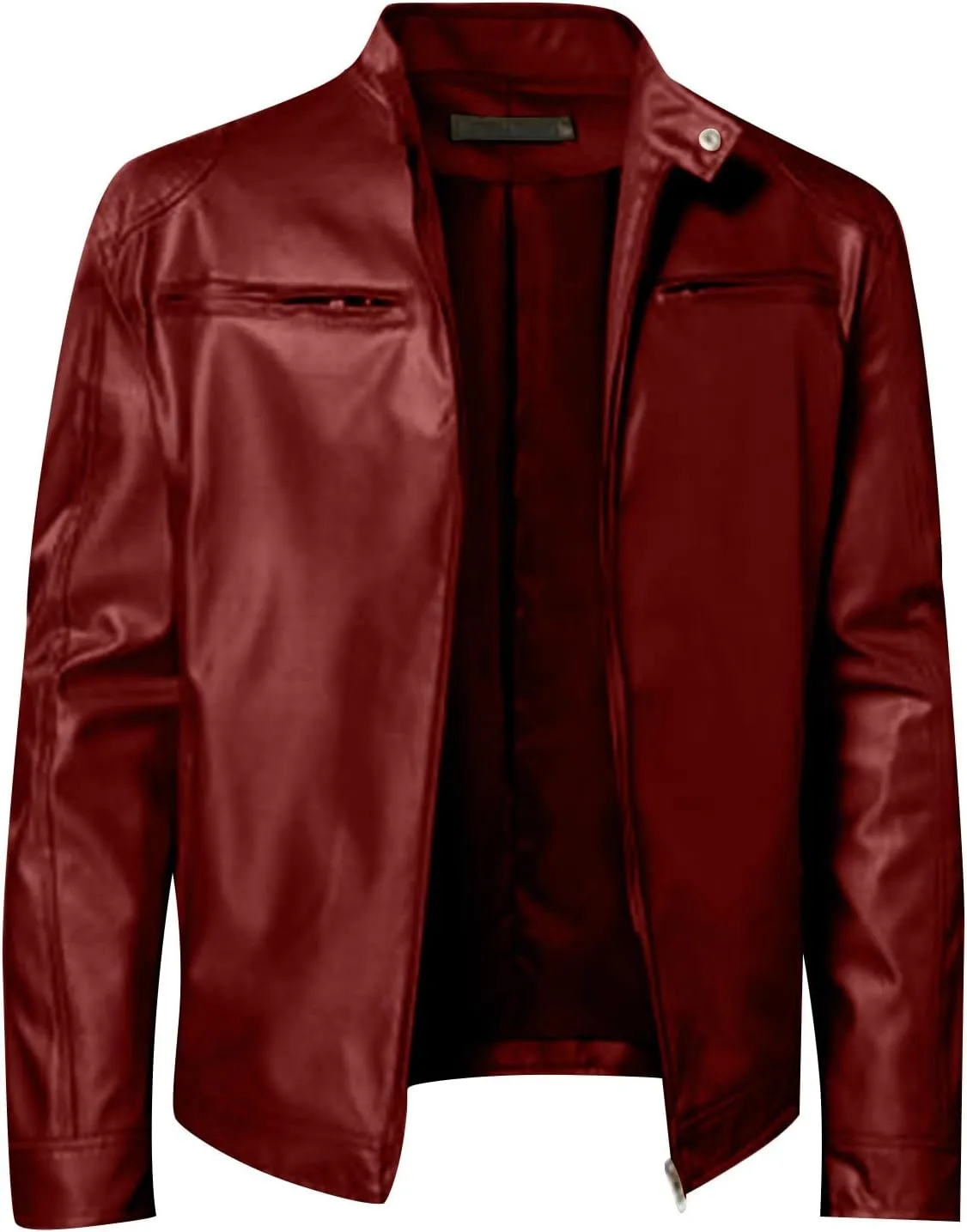 Men'S Leather Jacket Fashion Men Autumn Winter Warm Casual Leather Zipper Long Sleeve Jacket Coat