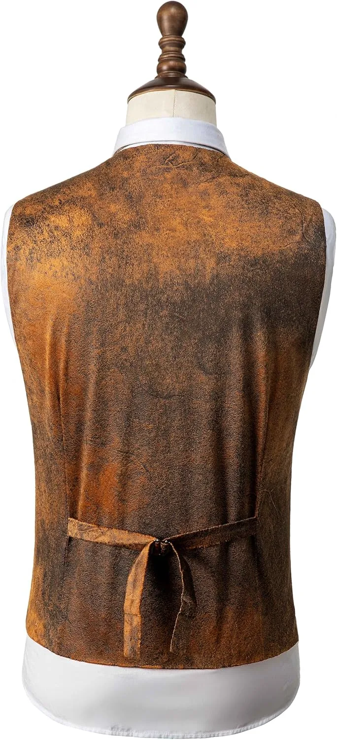 Men's Leather Suit Vest Casual Western Vest Jacket V-Neck Dress Vest Waistcoats