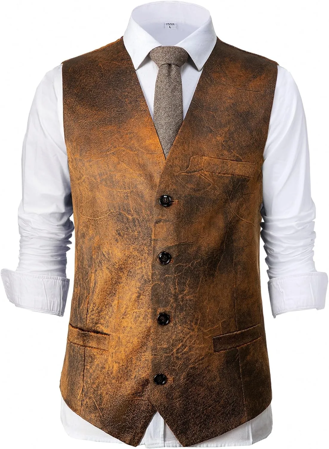 Men's Leather Suit Vest Casual Western Vest Jacket V-Neck Dress Vest Waistcoats