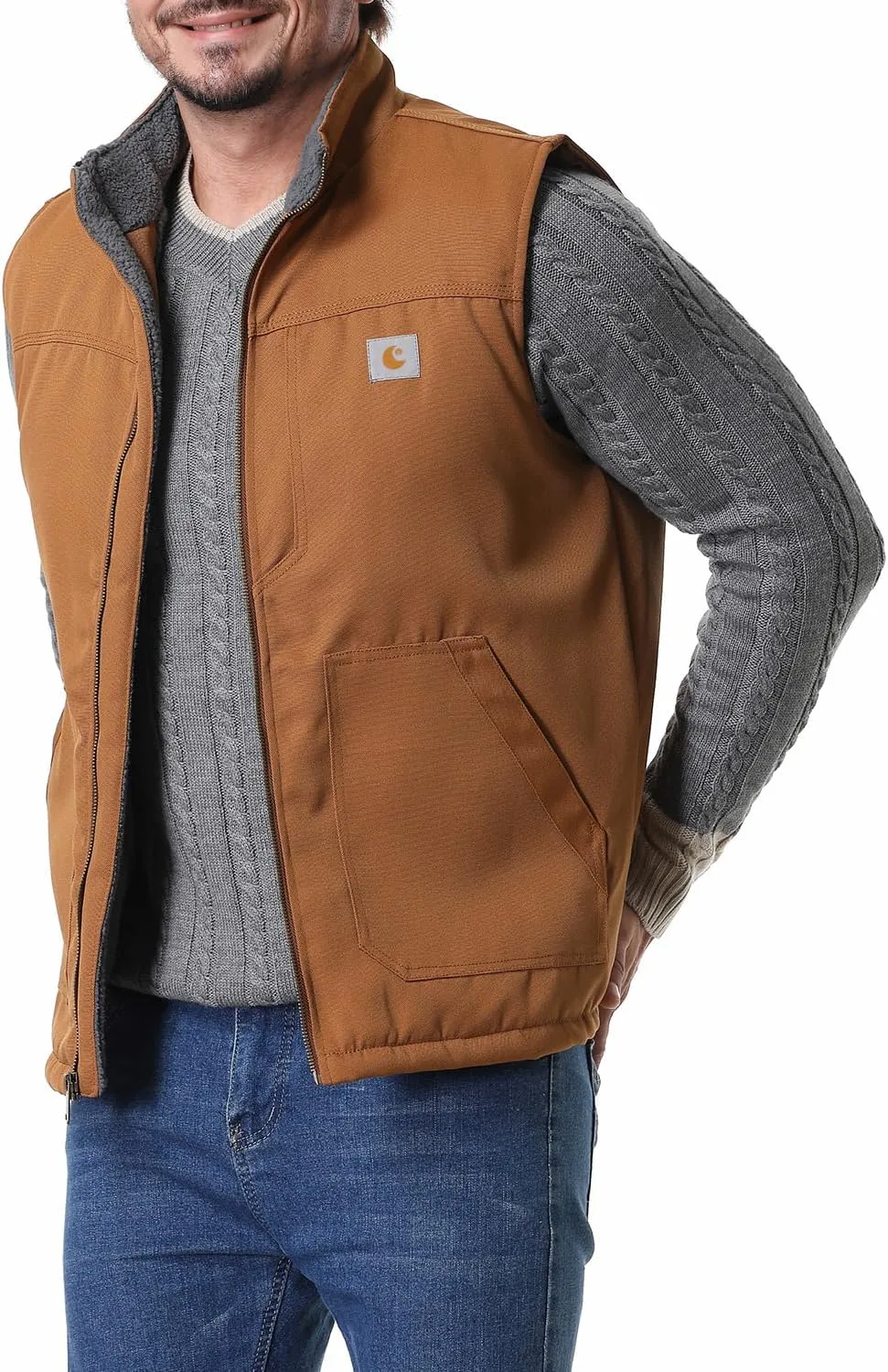 Men's Loose Fit Workwear Vest Fleece-Lined Durability Waterproof Mock-Neck Vest