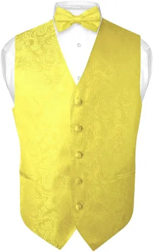 Men's Paisley Design Dress Vest & Bow Tie YELLOW Color BOWTie Set for Suit Tux
