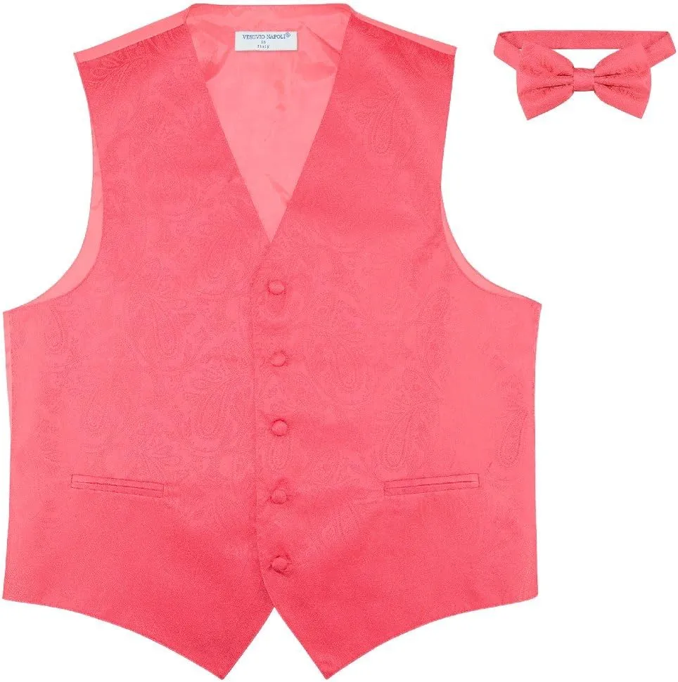 Men's Paisley Design Dress Vest & Bow Tie YELLOW Color BOWTie Set for Suit Tux