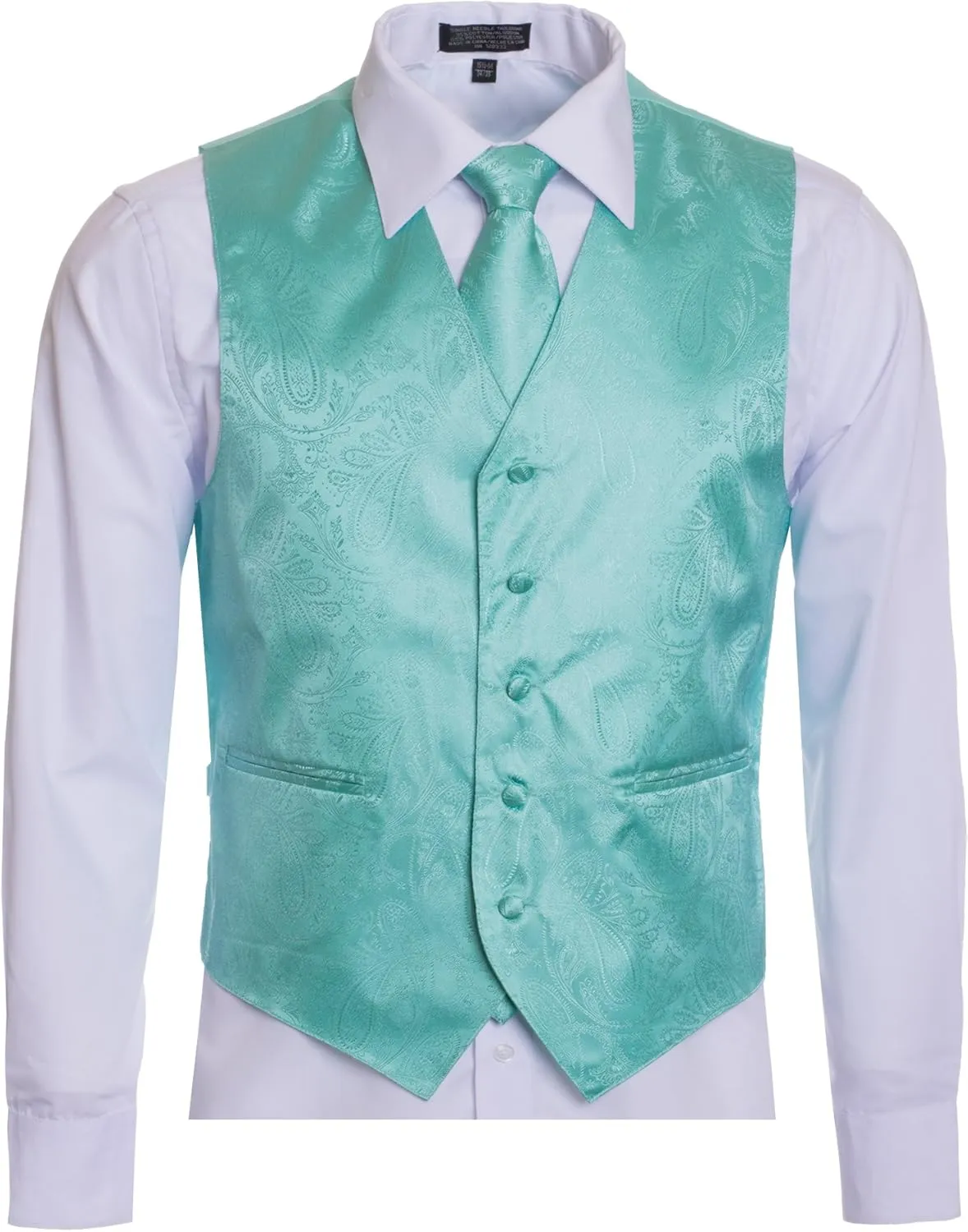 Men's Premium Paisley Vest Neck Tie Pocket Square Set Paisley Vest for Suits and Tuxedos-Many Colors