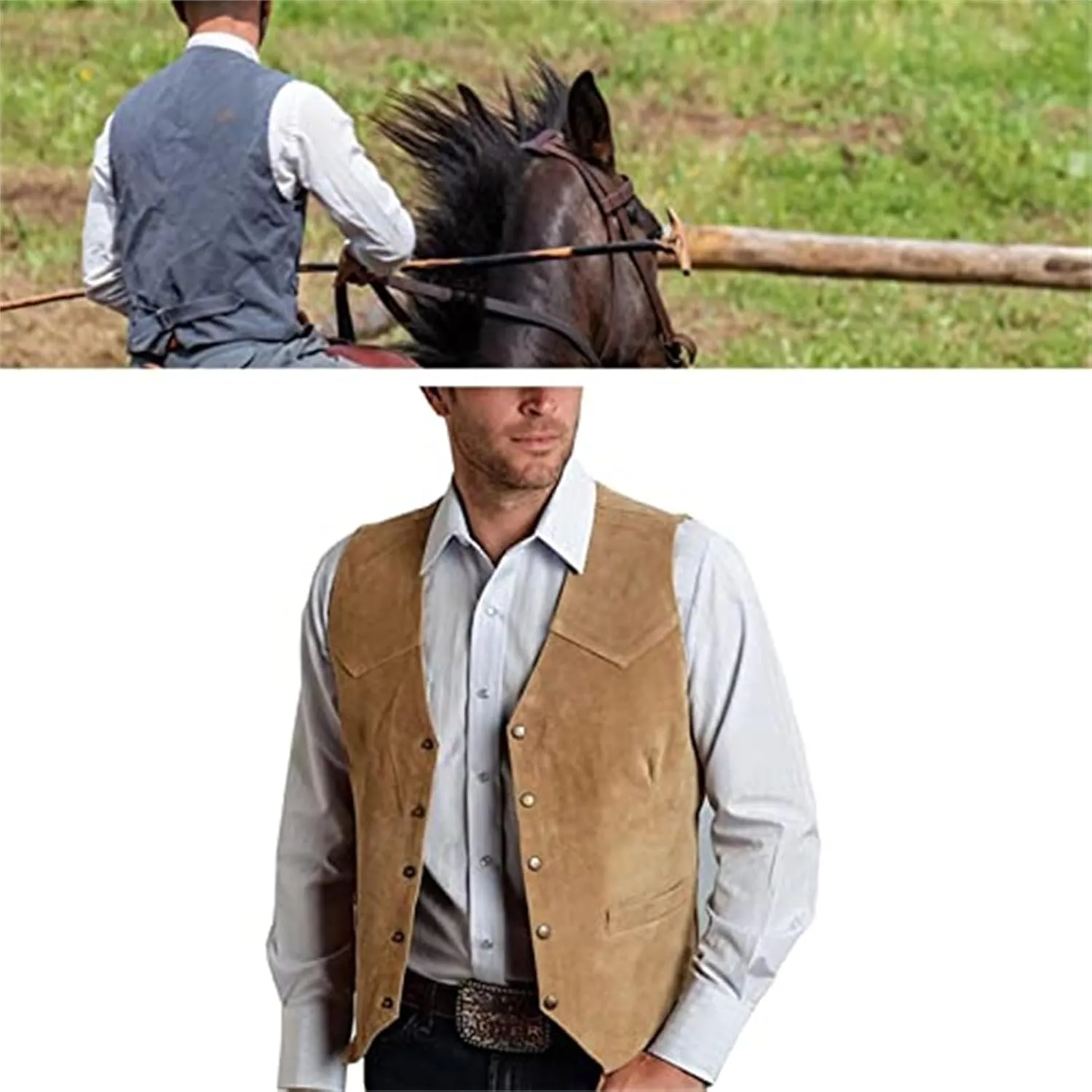 Mens Retro 5 Button Suede Suit Vest V Neck Leather Casual Waistcoat for Prom Banquet for Father Husband Gift Regular Fit
