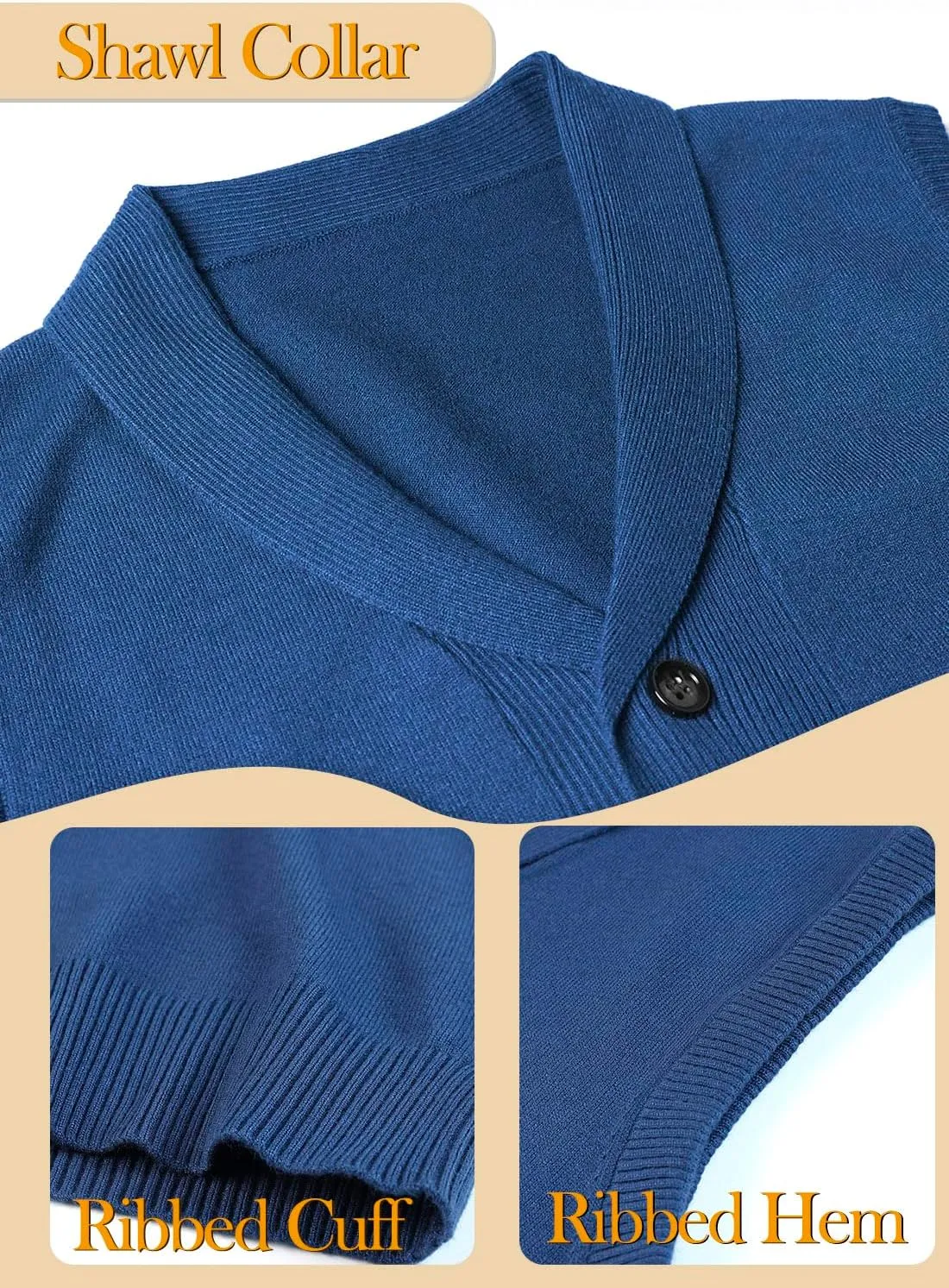 Men's Shawl Collar Sweater Vest Casual Sleeveless Knitted Button Cardigan Vest Knitwear