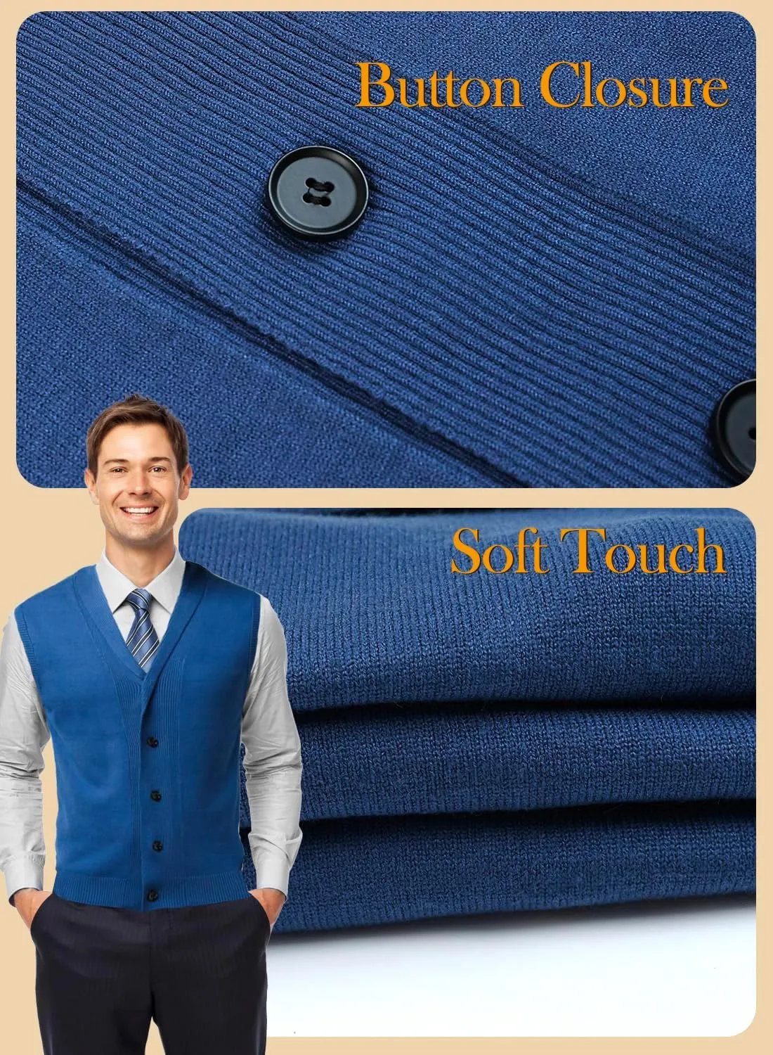 Men's Shawl Collar Sweater Vest Casual Sleeveless Knitted Button Cardigan Vest Knitwear