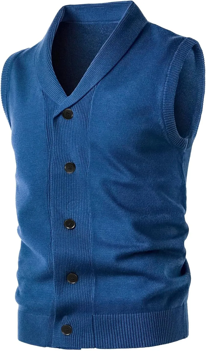 Men's Shawl Collar Sweater Vest Casual Sleeveless Knitted Button Cardigan Vest Knitwear