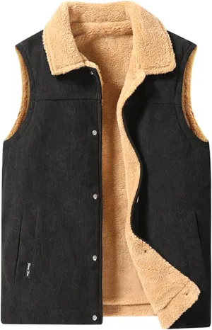 Mens Sherpa Winter Vest,Men'S Fleece Vest,Button Vest For Men Outerwear,Mens Canvas Vest