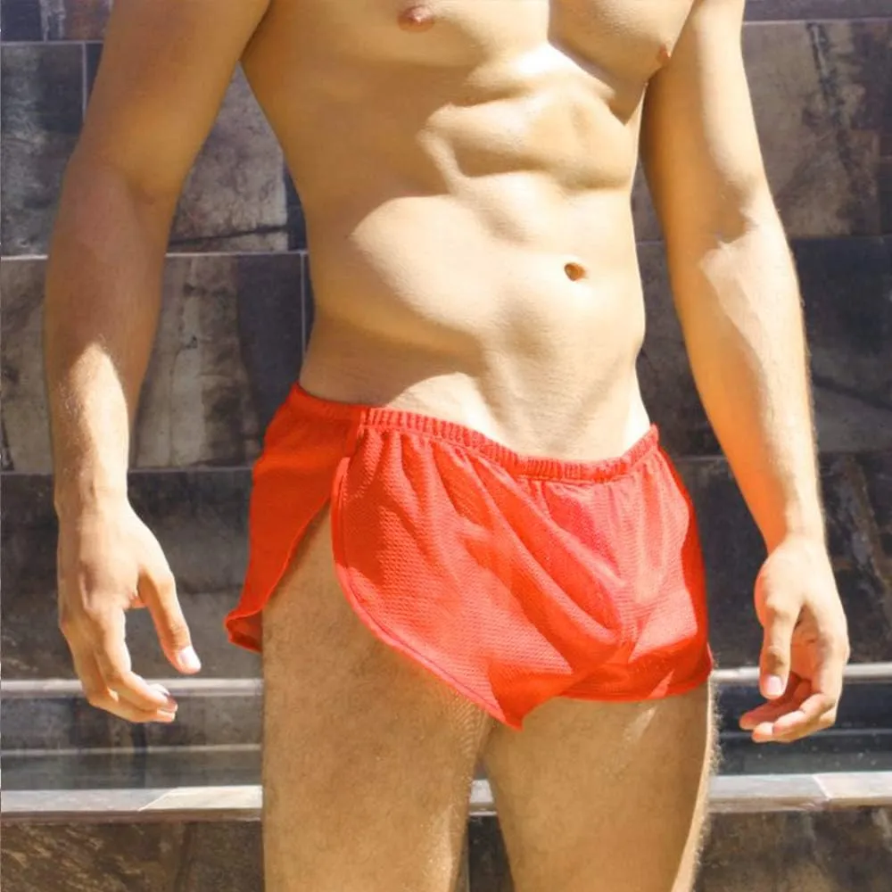 Men's Split Side Short Shorts Sexy Breathable Large Split Sides Mesh Athletic Shorts