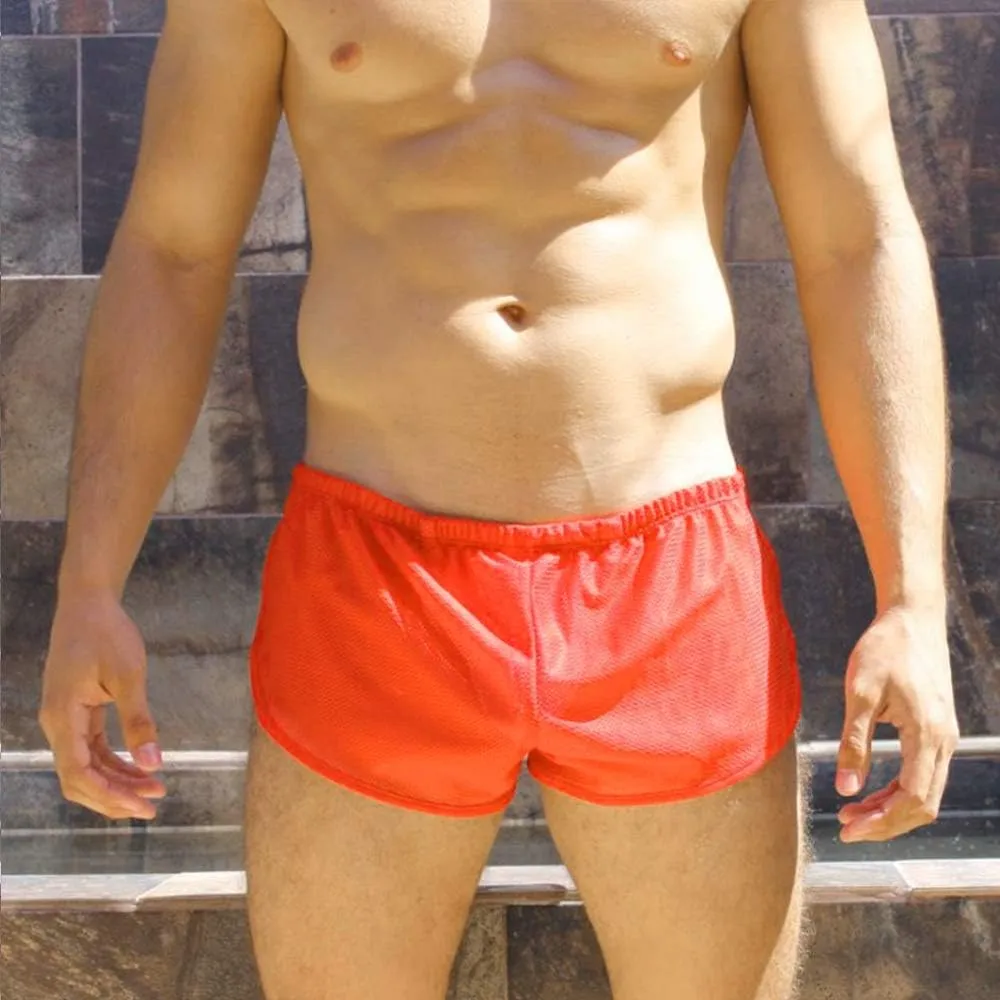 Men's Split Side Short Shorts Sexy Breathable Large Split Sides Mesh Athletic Shorts